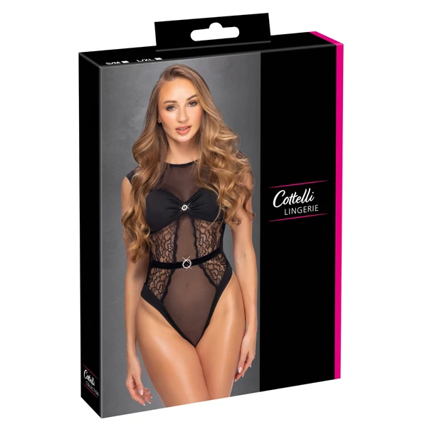 Cottelli - áttetsző csipkés body (fekete)