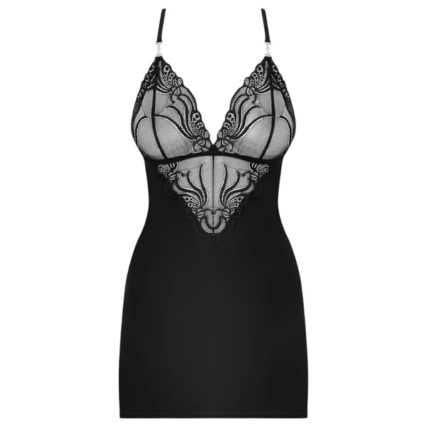 Obsessive 828-CHE-1 - strasszos pántos ruha és tanga (fekete)