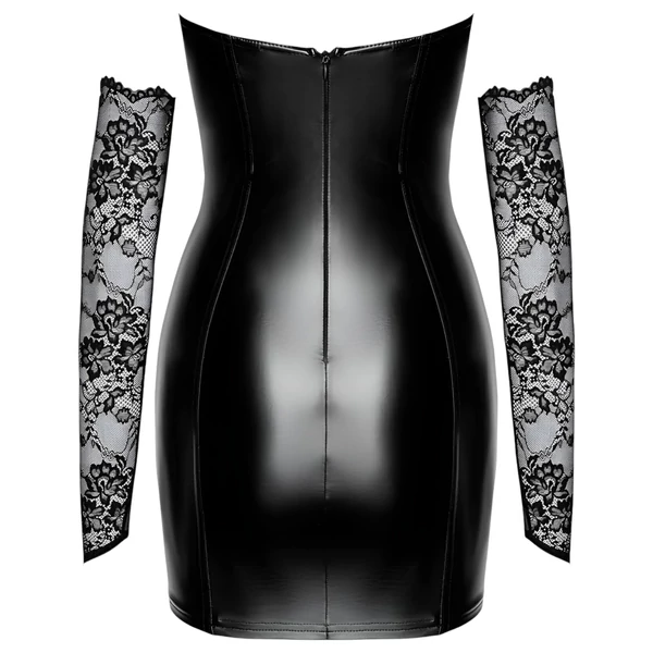 Noir - fényes ruha csipke berakással (fekete)