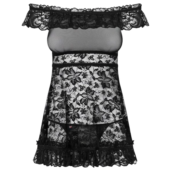 Obsessive Flores - fodros babydoll és tanga (fekete)