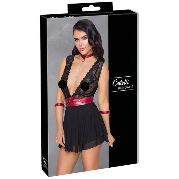 Cottelli Bondage - nyakpántos csipkés babydoll (fekete)
