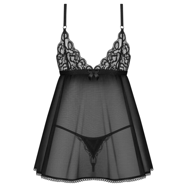 Obsessive Blomentis - csipkés babydoll szett (fekete)