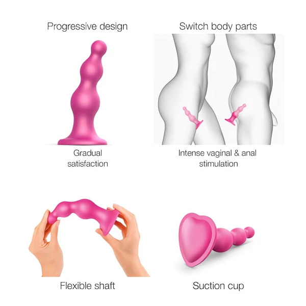Strap-on-me Beads L - gyöngyös, talpas dildó (pink)