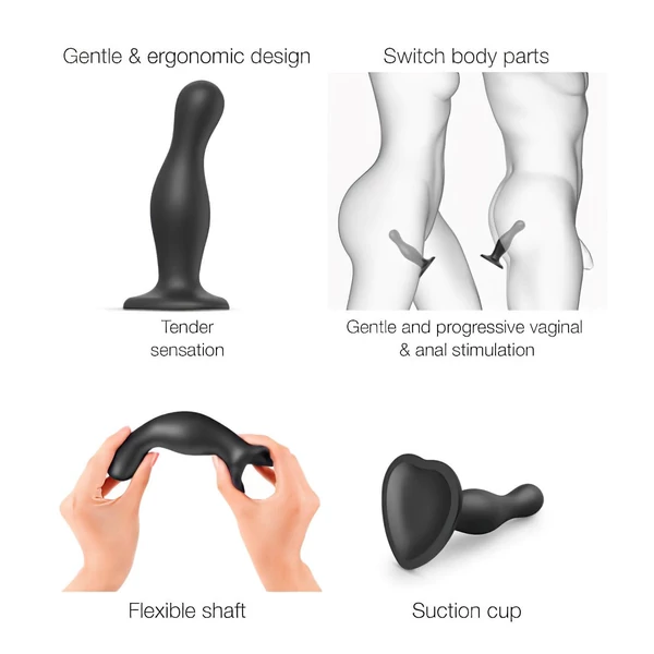 Strap-on-me Curvy S - hullámos, tapadókorongos dildó (fekete)