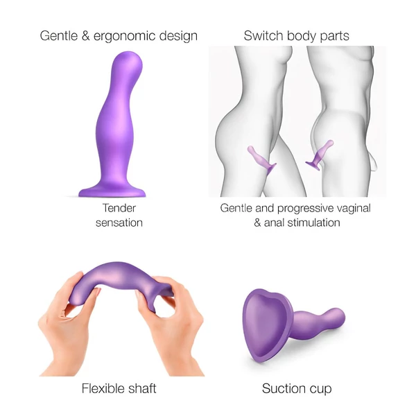 Strap-on-me Curvy S - hullámos, tapadókorongos dildó (lila)
