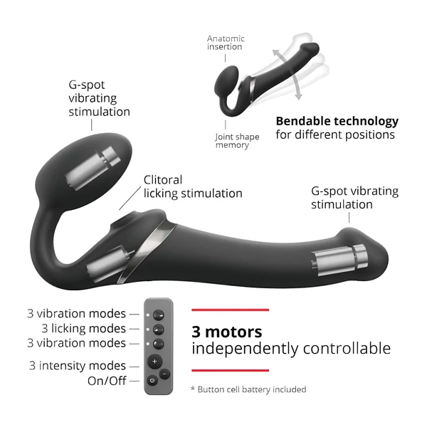 Strap-on-me S - felcsatolható, léghullámos vibrátor - (fekete)