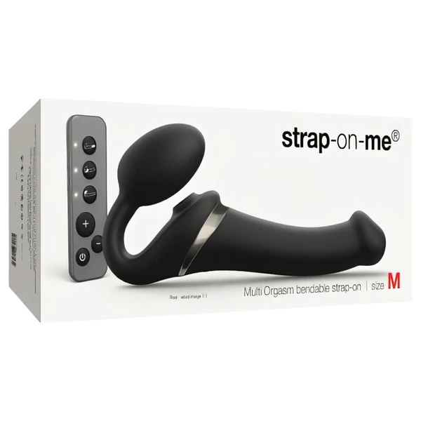 Strap-on-me M - léghullámos felcsatolható vibrátor (fekete)