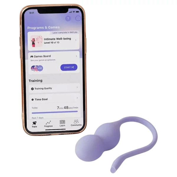 Perifit Care+ - interaktív kegel, vibrációs gésagolyó (lila)