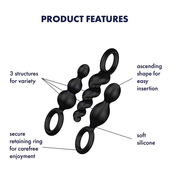 Satisfyer Booty Call - anál plug szett (fekete, 3 részes)