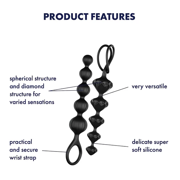 Satisfyer Love Beads - gyöngyös anál dildó szett (fekete)