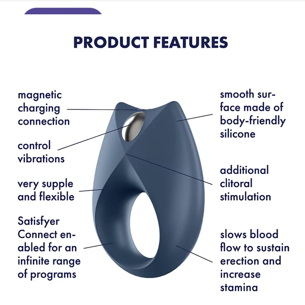 Satisfyer Royal One - App-vezérelt vibrációs péniszgyűrű, férfiaknak (kék)