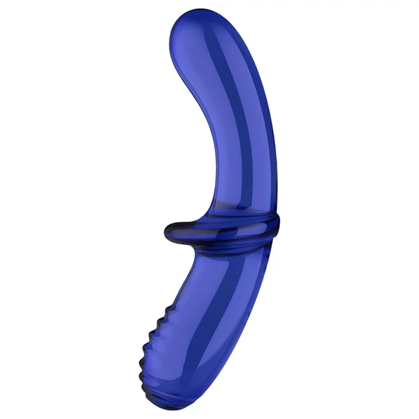 Satisfyer Double Crystal - kétvégű üveg dildó (kék)