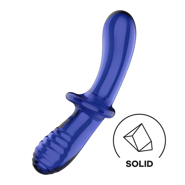 Satisfyer Double Crystal - kétvégű üveg dildó (kék)