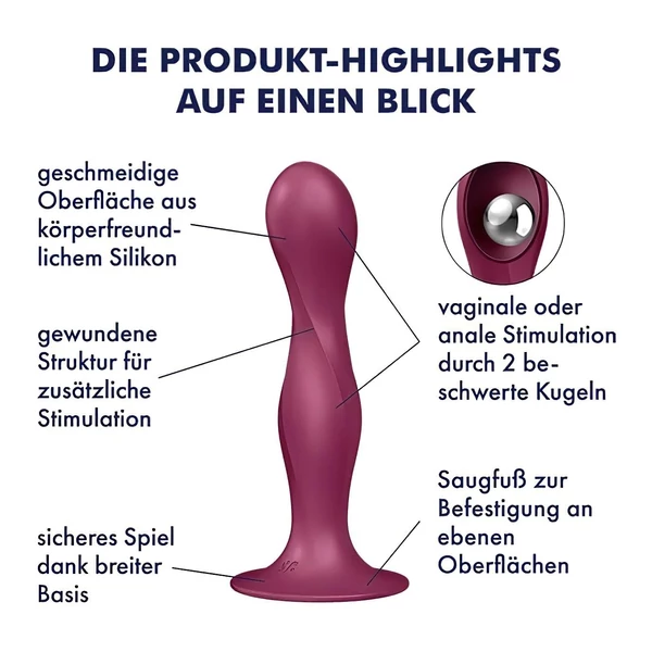 Satisfyer Double Ball-R - tapadókorongos súlyozott dildó (piros)