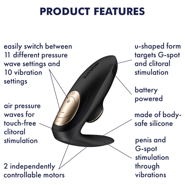 Satisfyer Pro 4 Couples - léghullámos párvibrátor (fekete)