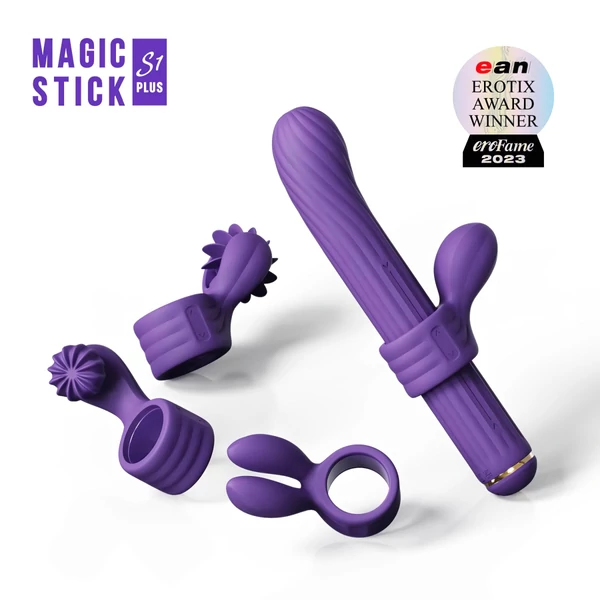 Magic Stick - vibrátor cserélhető csiklókarral (lila)