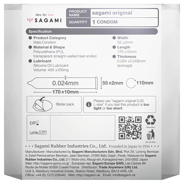 Sagami Original 0,02 - óvszer - 55 mm (1 db)