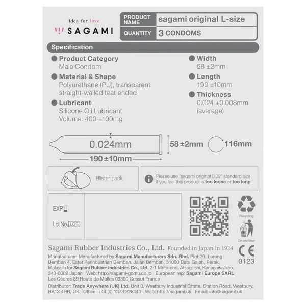 Sagami Original 0,02 L - óvszer - 58 mm (3 db)