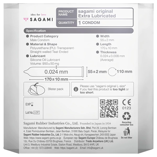 Sagami Original 0,02 - extra síkosított óvszer - 55mm (1db)