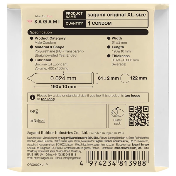 Sagami Original 0,02 XL - óvszer - 61 mm (1 db)