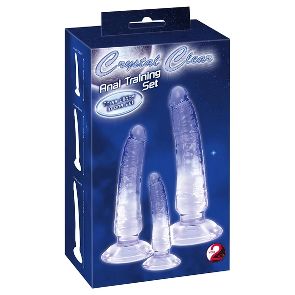 Crystal Clear - anál tréner dildó készlet - 3 db (átlátszó-kék)