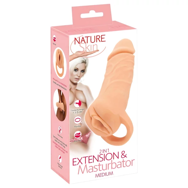 Nature Skin - péniszköpeny és műpunci - 18 cm (testszínű)