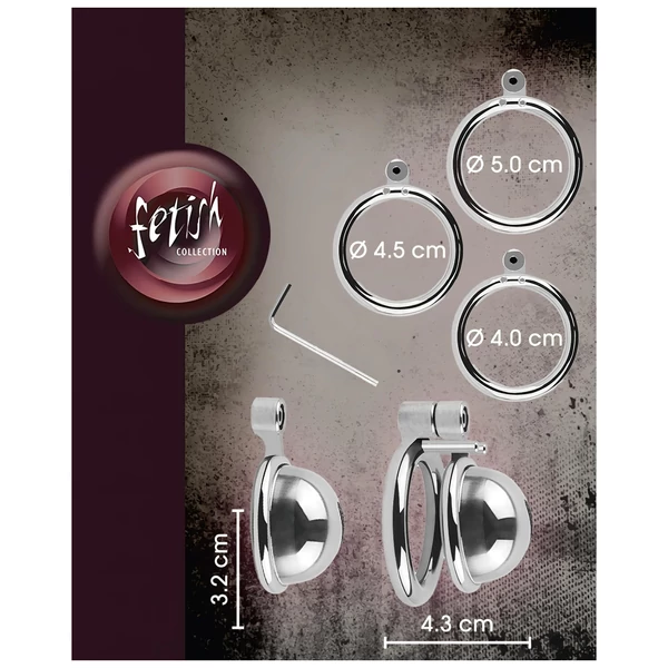 fetish collection - mini péniszketrec 3 cserélhető heregyűrűvel (ezüst)
