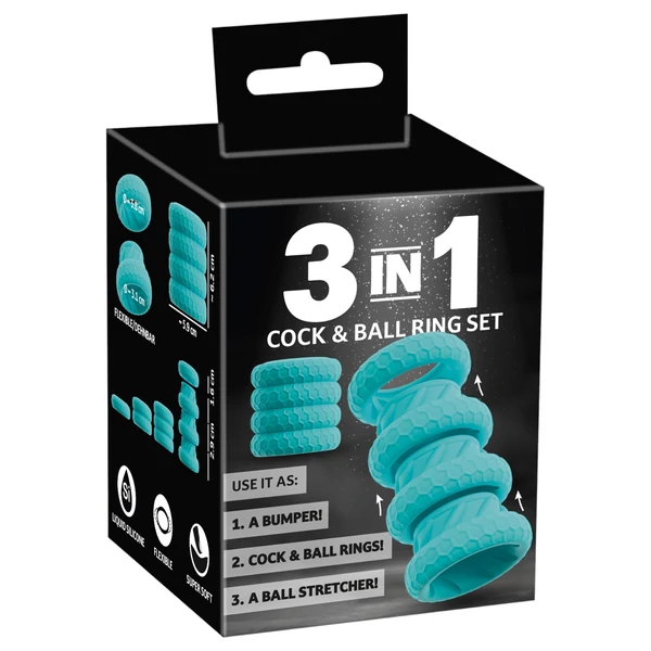 You2Toys - 3in1 pénisz- és heregyűrű szett (türkiz)