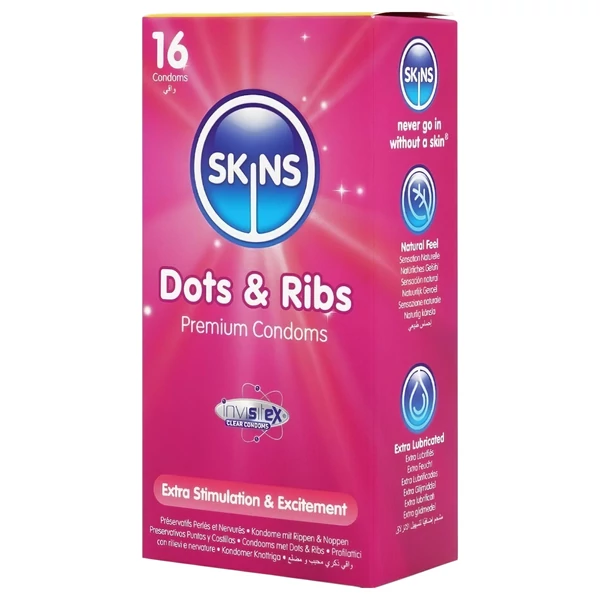 Skins - bordázott és pontozott óvszer (16db)