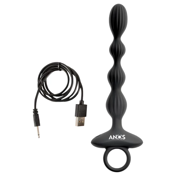 Anos - 2 motoros anál vibrátor mozgó golyókkal (fekete)