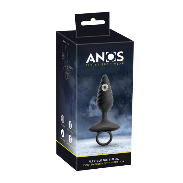 ANOS - bordázott vibrációs anál plug (fekete)