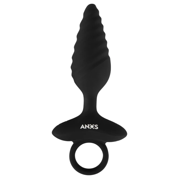 ANOS - bordázott vibrációs anál plug (fekete)