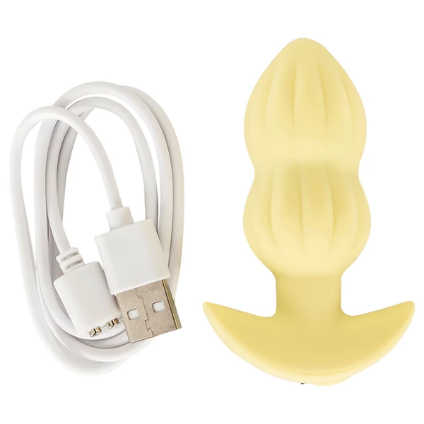 Cuties Mini - bordázott vibrációs anál plug (sárga)