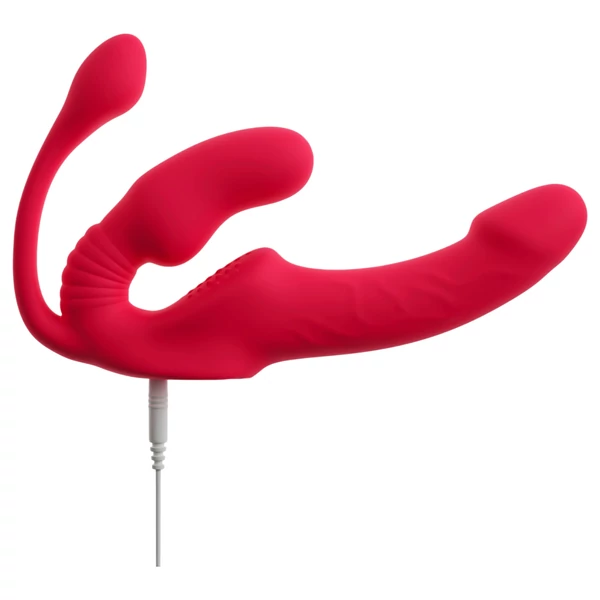 You2Toys Strapless - felcsatolható 3 ágú vibrátor (piros)
