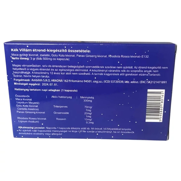 Kék Villám - étrend kiegészítő kapszula férfiaknak (6db)