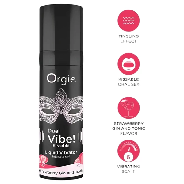 Orgie Dual Vibe - unisex folyékony vibrátor - Eper - Gin Tonic (15 ml)