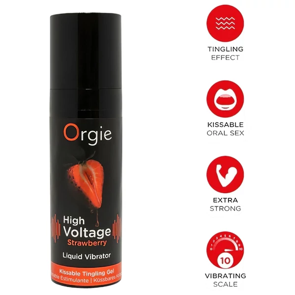 Orgie High Voltage - folyékony vibrátor - eper (15 ml)
