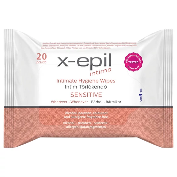 X-Epil Intimo Sensitive - intim törlő kendő (20 db)