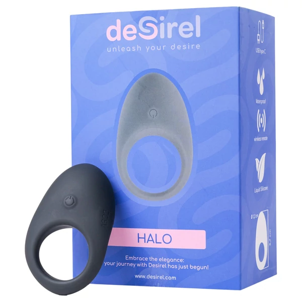 Desirel Halo - App-vezérelt vibrációs péniszgyűrű, férfiaknak (fekete)