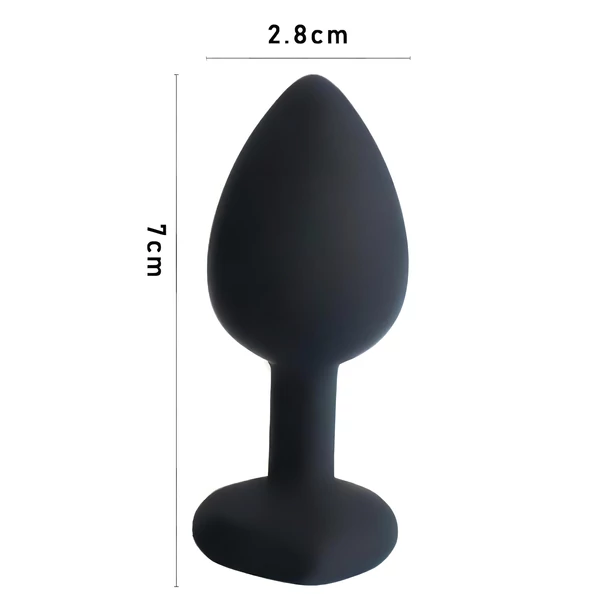 Sunfo - szilikon anál plug szív alakú kék kővel (fekete)
