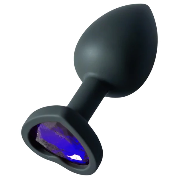 Sunfo - szilikon anál plug szív alakú lila kővel (fekete)