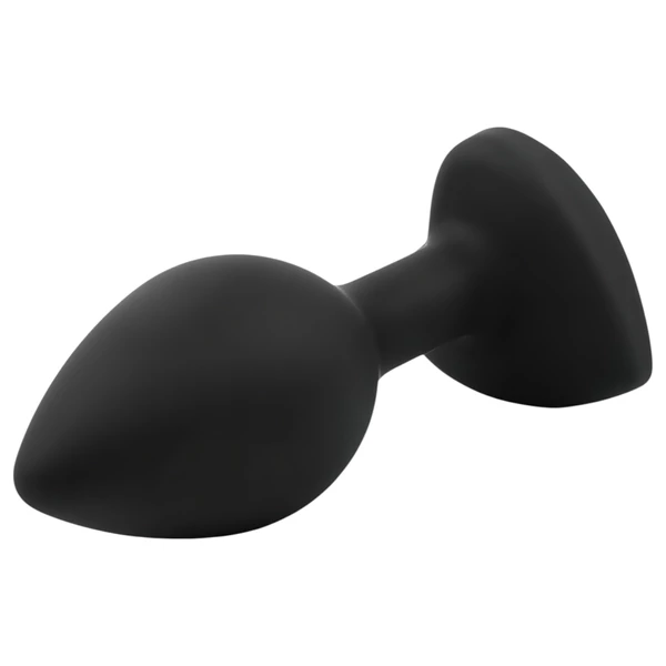 Sunfo - szilikon anál plug szív alakú sötét zöld kővel (fekete)