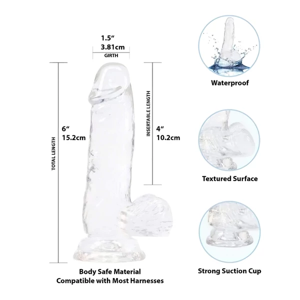 Addiction Crystal - tapadókorongos, herés dildó (átlátszó) - 15cm