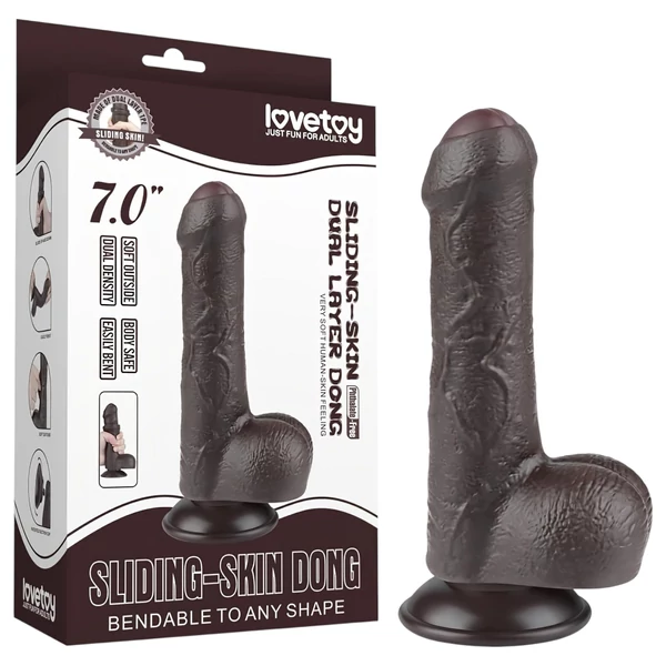 Lovetoy Sliding-Skin - herés kétrétegű dildó - 18,3cm (barna)