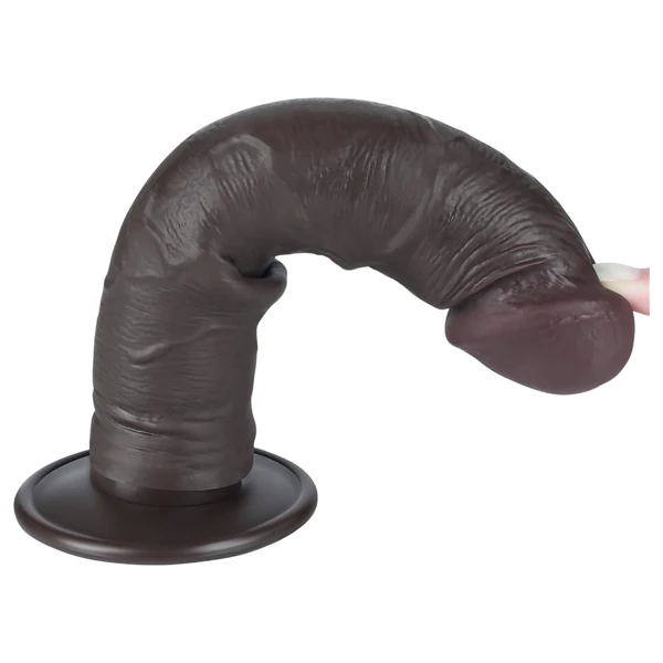 Lovetoy Sliding-Skin - tapadókorongos kétrétegű dildó - 20 cm (barna)