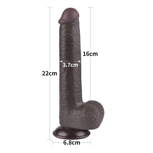 Sliding-Skin - tapadókorongos kétrétegű dildó - 20,8 cm (barna)