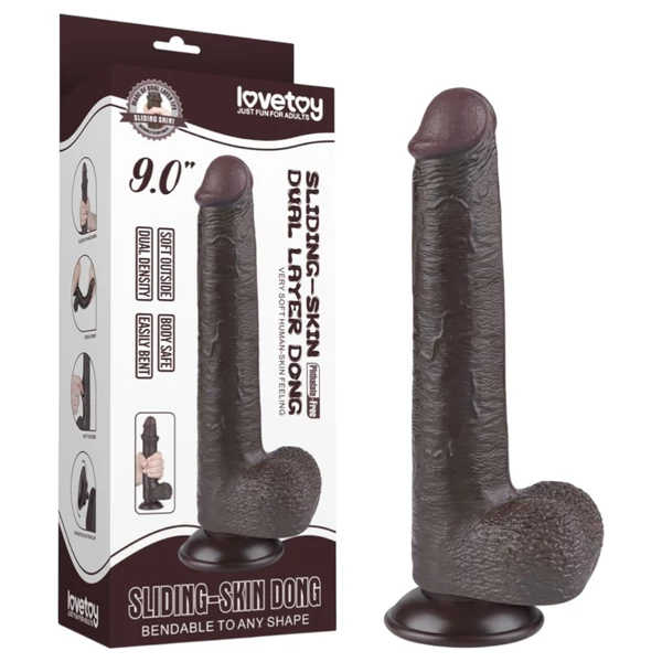 Sliding-Skin - tapadókorongos kétrétegű dildó - 20,8 cm (barna)