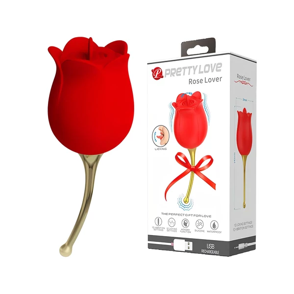 Pretty Love Rose Lover - nyelves 2in1 csikló vibrátor (piros)