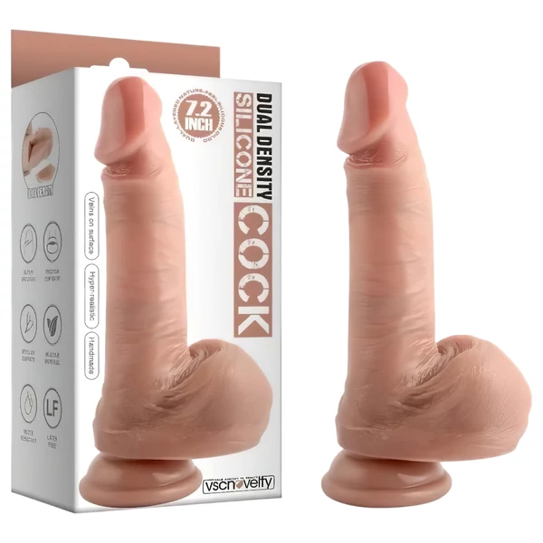 Dual Density - tapadókorongos, herés élethű dildó - 18 cm (natúr)
