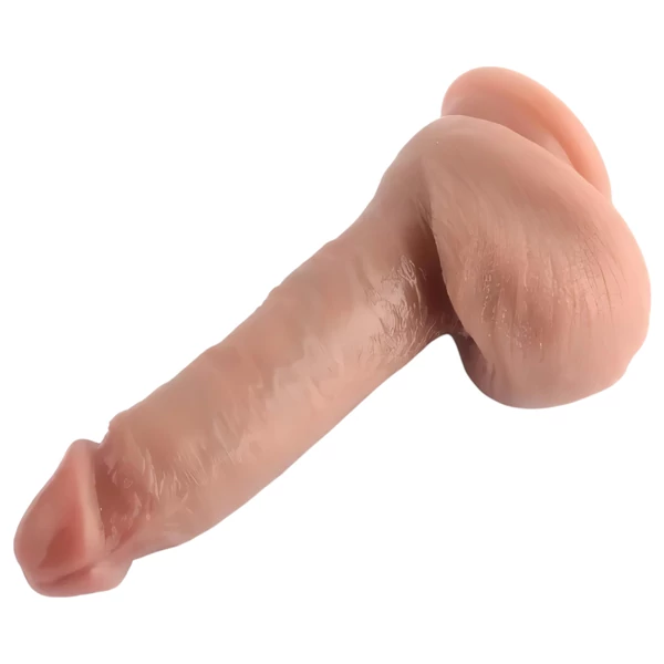 Dual Density - tapadókorongos, herés élethű dildó - 18 cm (natúr)